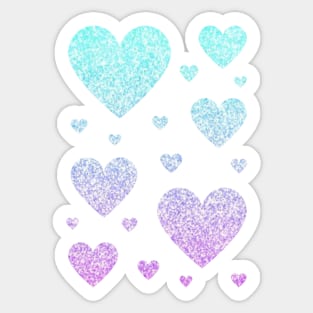 Pastel Blue and Purple Ombre Faux Glitter Hearts Sticker